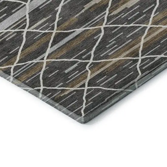 Charcoal Gray And Brown Striped Washable Area Rug With UV Protection Photo 7