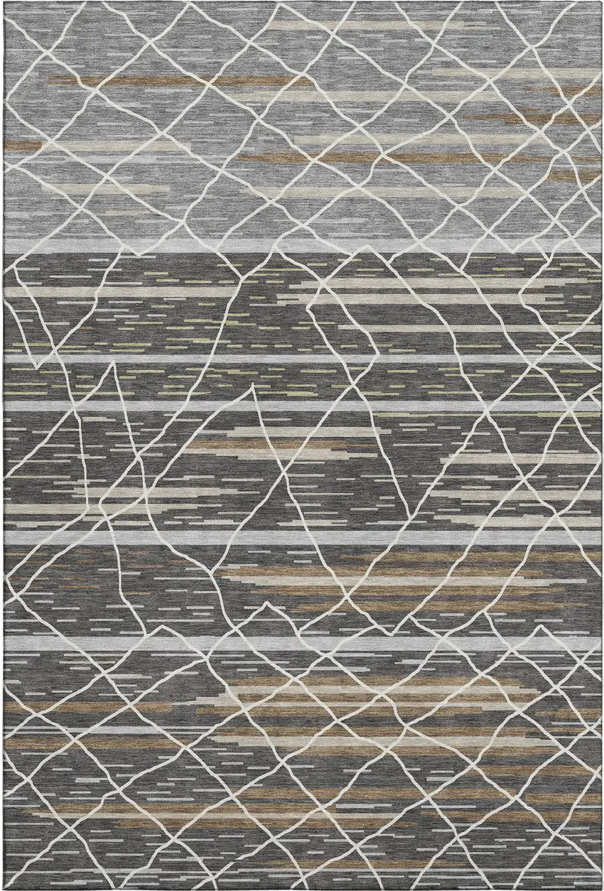 Charcoal Gray And Brown Striped Washable Area Rug With UV Protection Photo 1