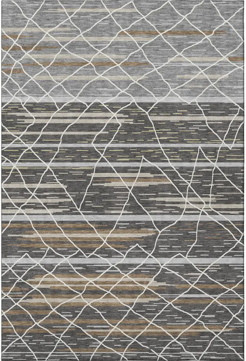 Charcoal Gray And Brown Striped Washable Area Rug With UV Protection Photo 3