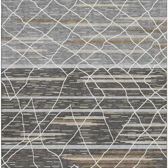 Charcoal Gray And Brown Striped Washable Area Rug With UV Protection Photo 2
