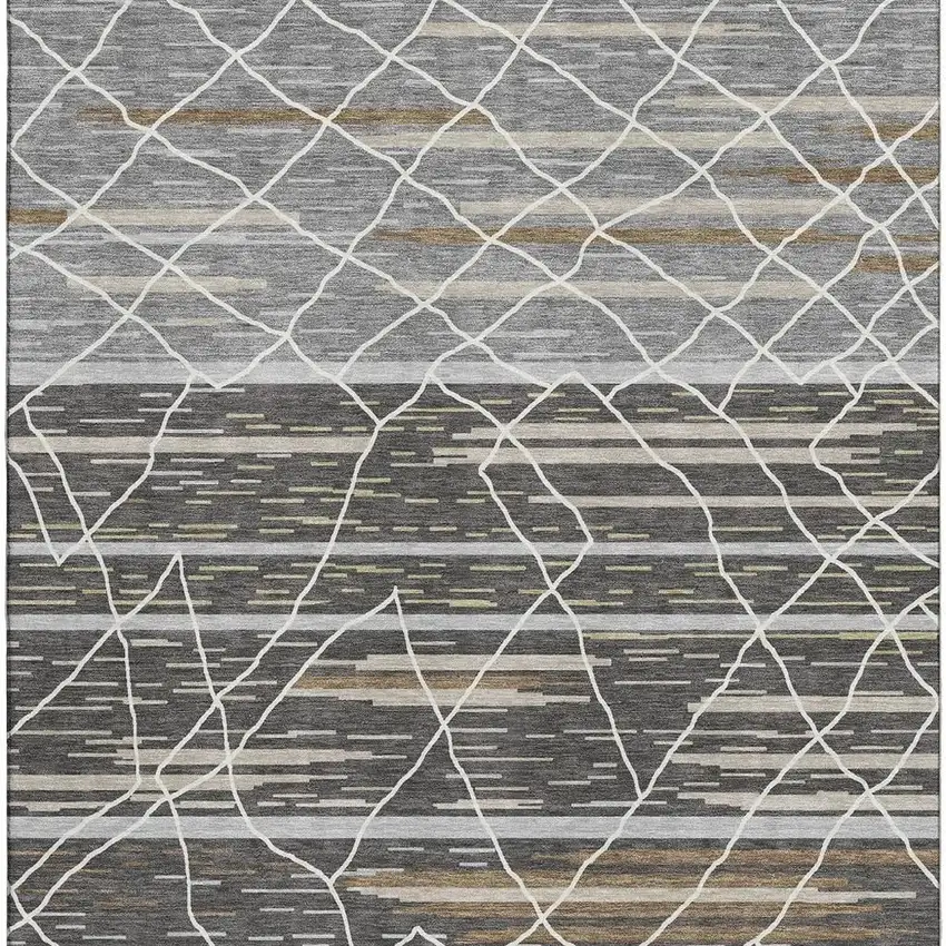 Charcoal Gray And Brown Striped Washable Area Rug With UV Protection Photo 2