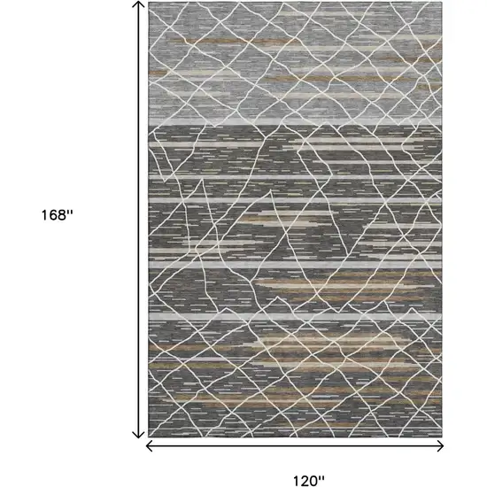 Charcoal Gray And Brown Striped Washable Area Rug With UV Protection Photo 9
