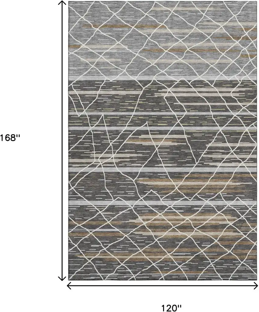 Charcoal Gray And Brown Striped Washable Area Rug With UV Protection Photo 9