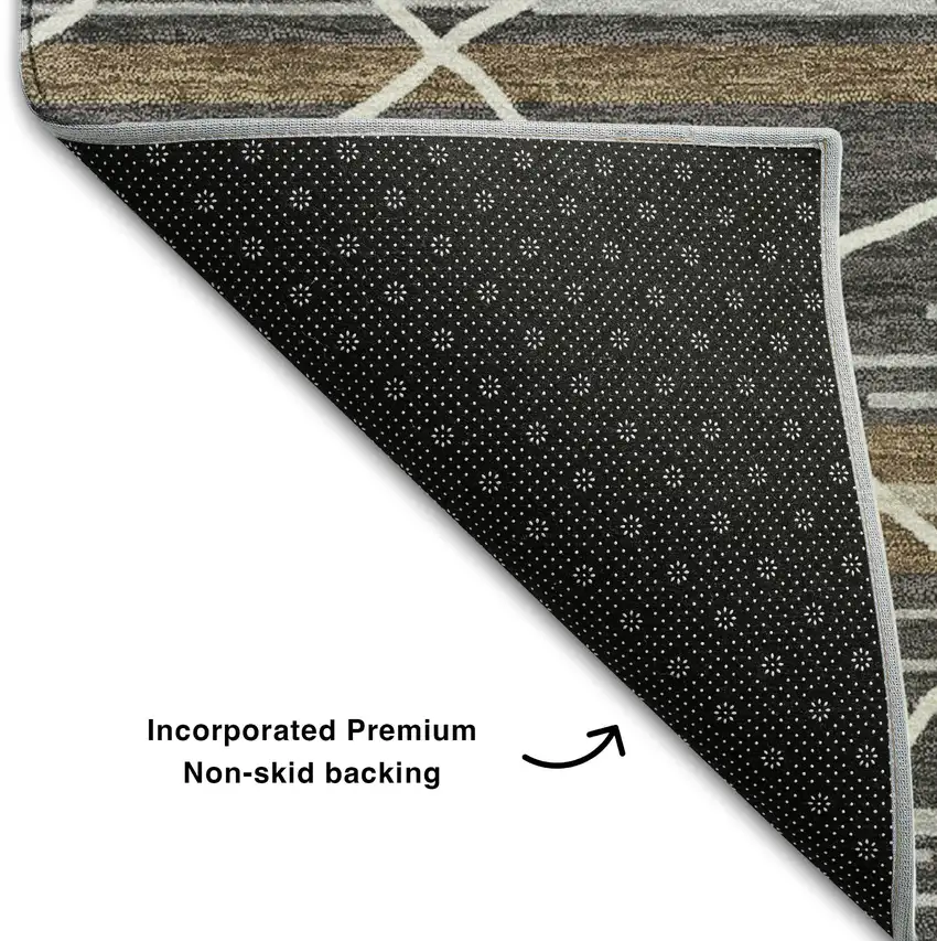 Charcoal Gray And Brown Striped Washable Area Rug With UV Protection Photo 5