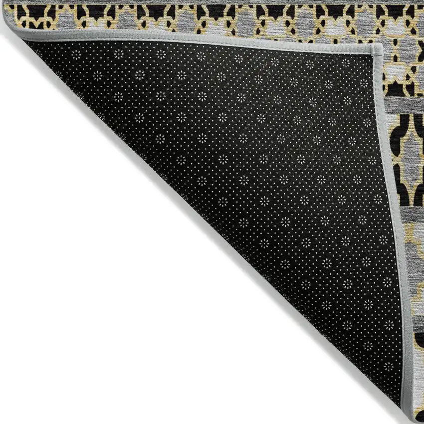 Charcoal Gray And Gold Quatrefoil Washable Indoor Outdoor Area Rug Photo 3