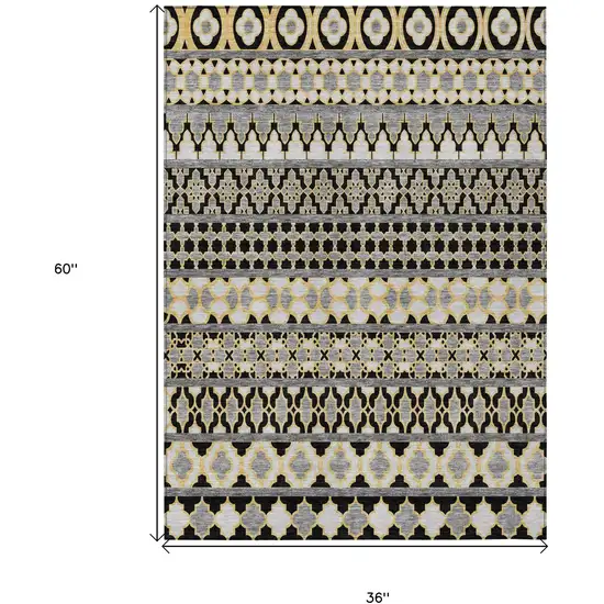 Charcoal Gray And Gold Quatrefoil Washable Indoor Outdoor Area Rug Photo 8