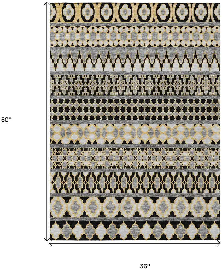 Charcoal Gray And Gold Quatrefoil Washable Indoor Outdoor Area Rug Photo 8