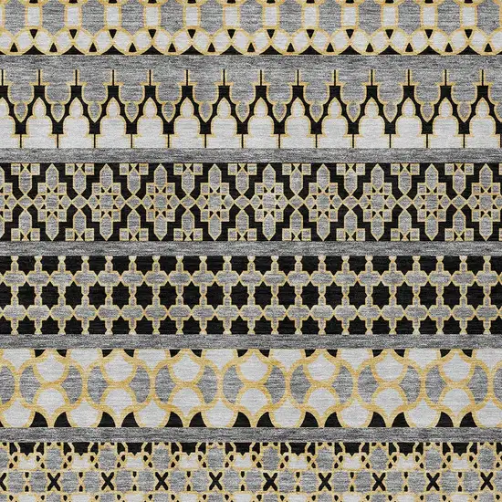Charcoal Gray And Gold Quatrefoil Washable Indoor Outdoor Area Rug Photo 5