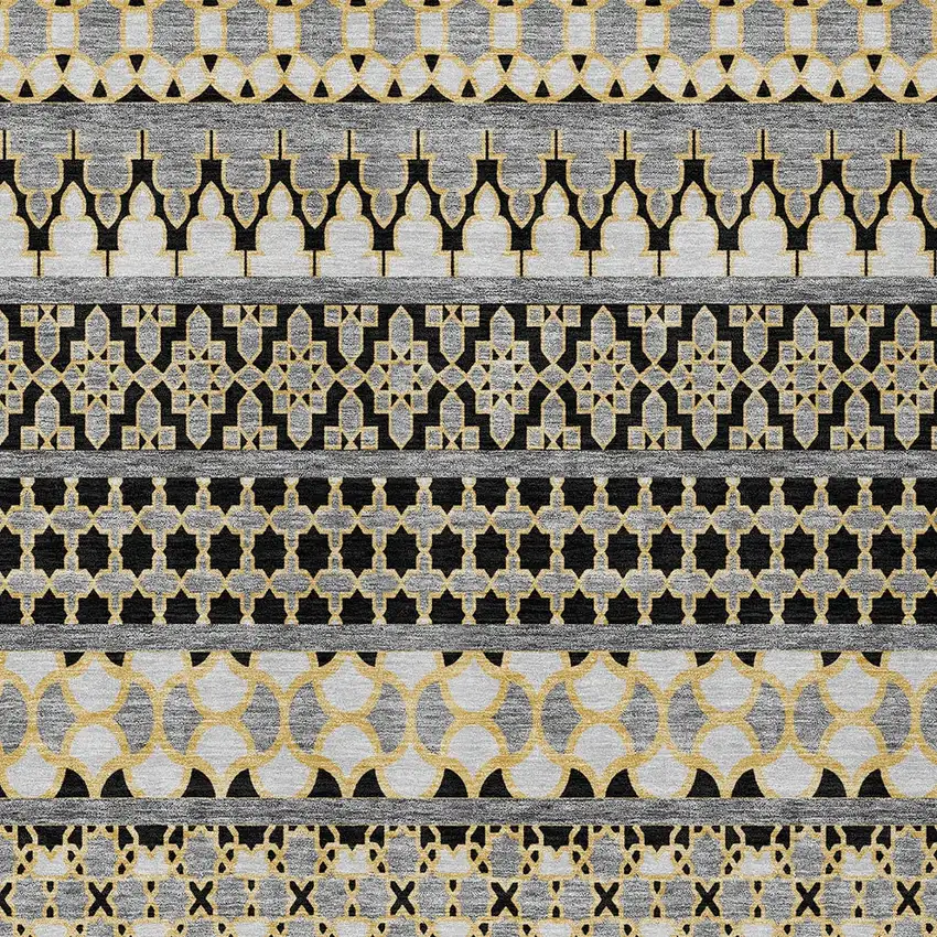 Charcoal Gray And Gold Quatrefoil Washable Indoor Outdoor Area Rug Photo 5