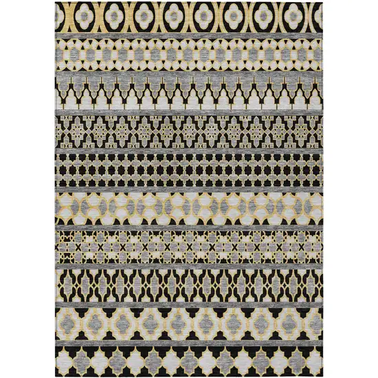 Charcoal Gray And Gold Quatrefoil Washable Indoor Outdoor Area Rug Photo 1