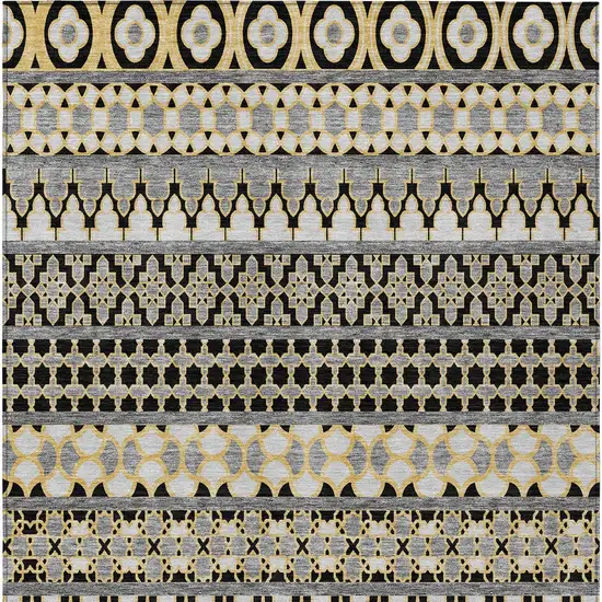 Charcoal Gray And Gold Quatrefoil Washable Indoor Outdoor Area Rug Photo 6