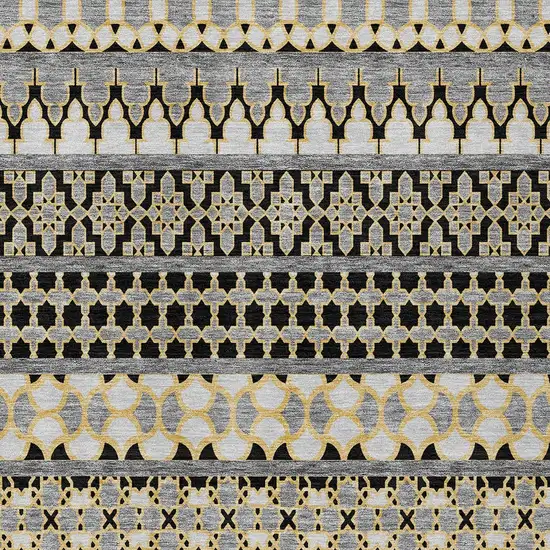 Charcoal Gray And Gold Quatrefoil Washable Indoor Outdoor Area Rug Photo 4