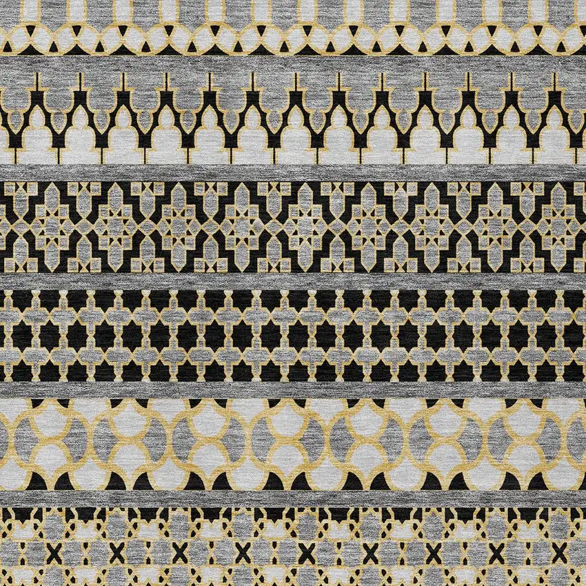 Charcoal Gray And Gold Quatrefoil Washable Indoor Outdoor Area Rug Photo 4
