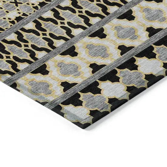 Charcoal Gray And Gold Quatrefoil Washable Indoor Outdoor Area Rug Photo 3