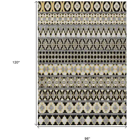 Charcoal Gray And Gold Quatrefoil Washable Indoor Outdoor Area Rug Photo 8