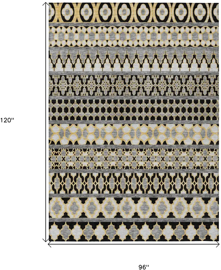 Charcoal Gray And Gold Quatrefoil Washable Indoor Outdoor Area Rug Photo 8