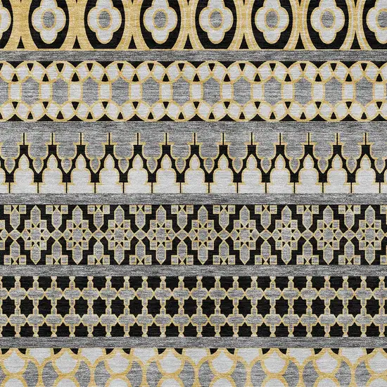 Charcoal Gray And Gold Quatrefoil Washable Indoor Outdoor Area Rug Photo 4