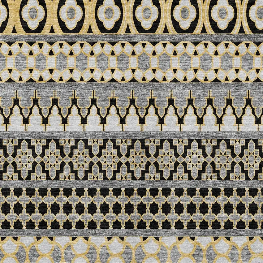 Charcoal Gray And Gold Quatrefoil Washable Indoor Outdoor Area Rug Photo 4