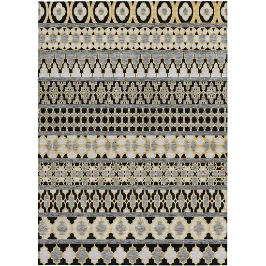 Charcoal Gray And Gold Quatrefoil Washable Indoor Outdoor Area Rug Photo 6