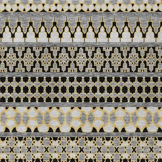 Charcoal Gray And Gold Quatrefoil Washable Indoor Outdoor Area Rug Photo 5