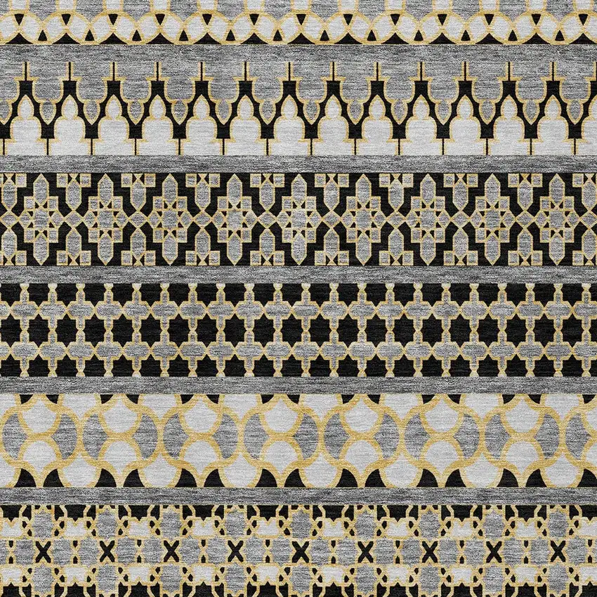 Charcoal Gray And Gold Quatrefoil Washable Indoor Outdoor Area Rug Photo 5