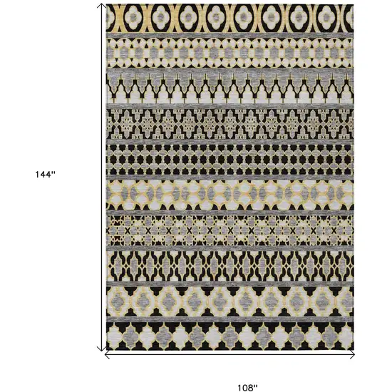 Charcoal Gray And Gold Quatrefoil Washable Indoor Outdoor Area Rug Photo 8