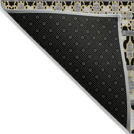 Charcoal Gray And Gold Quatrefoil Washable Indoor Outdoor Area Rug Photo 2