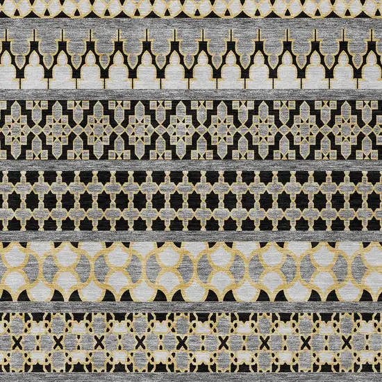 Charcoal Gray And Gold Quatrefoil Washable Indoor Outdoor Area Rug Photo 4