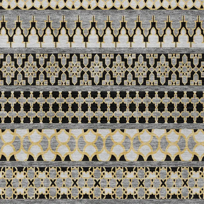Charcoal Gray And Gold Quatrefoil Washable Indoor Outdoor Area Rug Photo 4