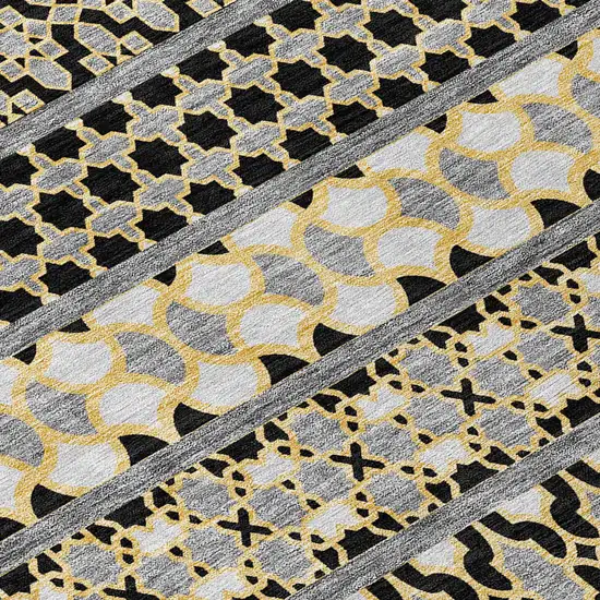 Charcoal Gray And Gold Quatrefoil Washable Indoor Outdoor Area Rug Photo 5
