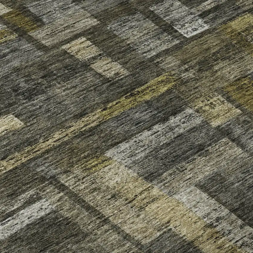 Charcoal Gray And Gold Striped Washable Area Rug With UV Protection Photo 9