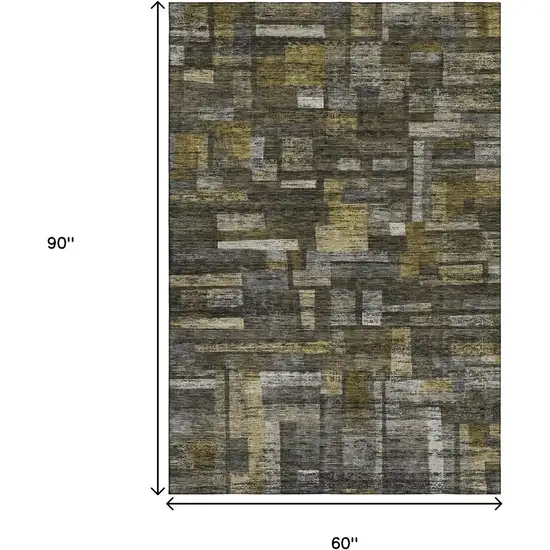 Charcoal Gray And Gold Striped Washable Area Rug With UV Protection Photo 6