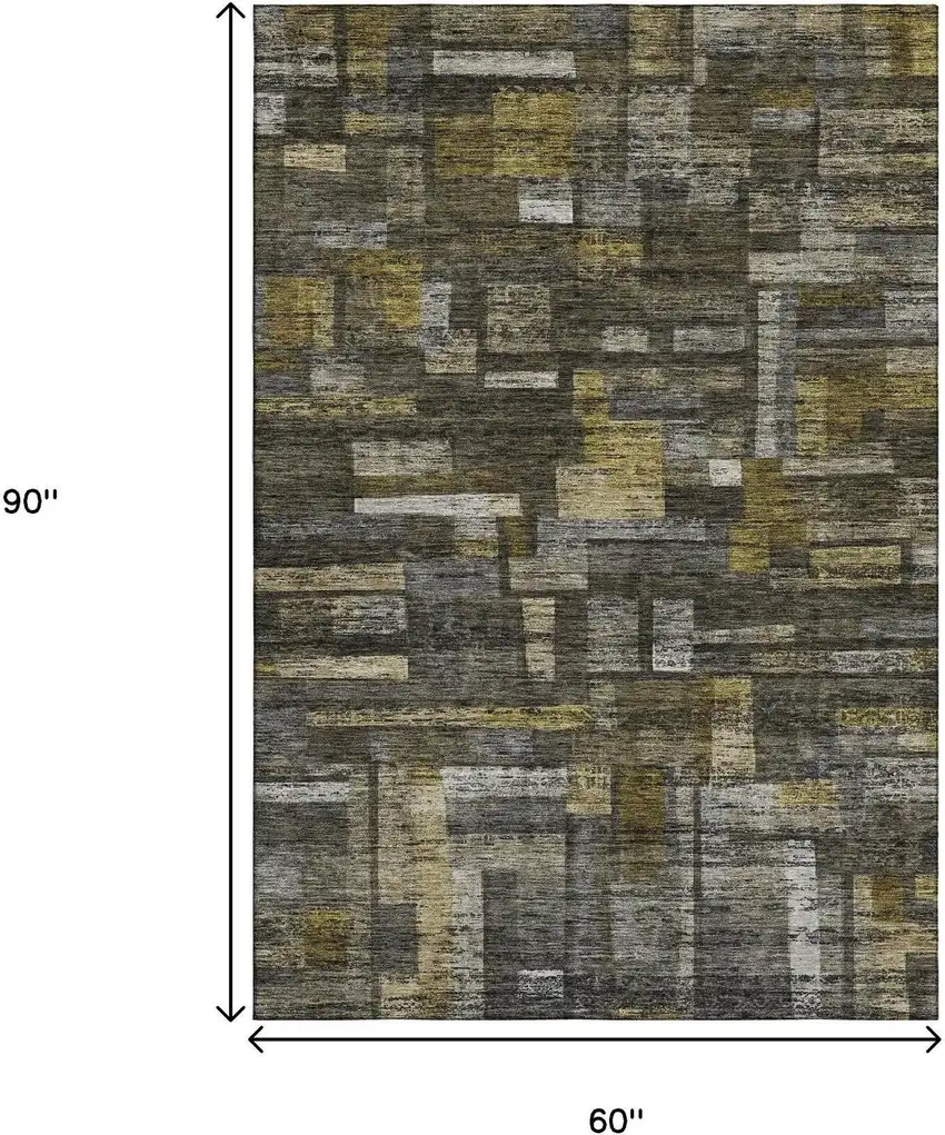 Charcoal Gray And Gold Striped Washable Area Rug With UV Protection Photo 6