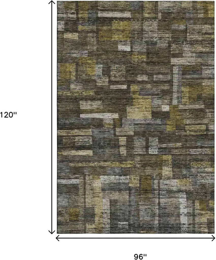 Charcoal Gray And Gold Striped Washable Area Rug With UV Protection Photo 9