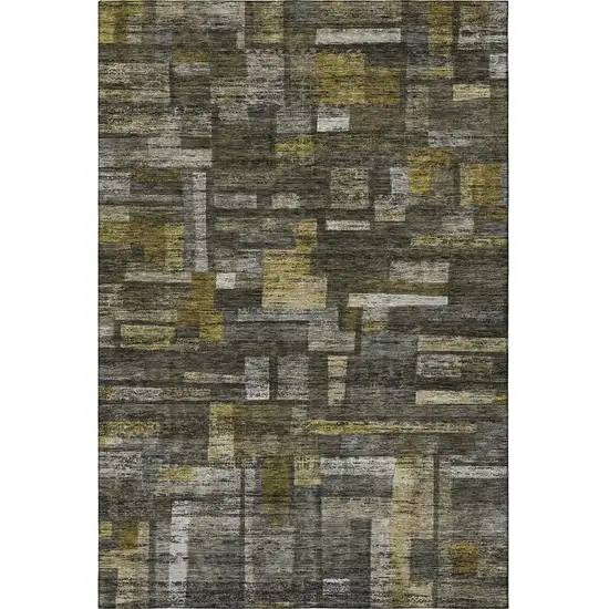 Charcoal Gray And Gold Striped Washable Area Rug With UV Protection Photo 2