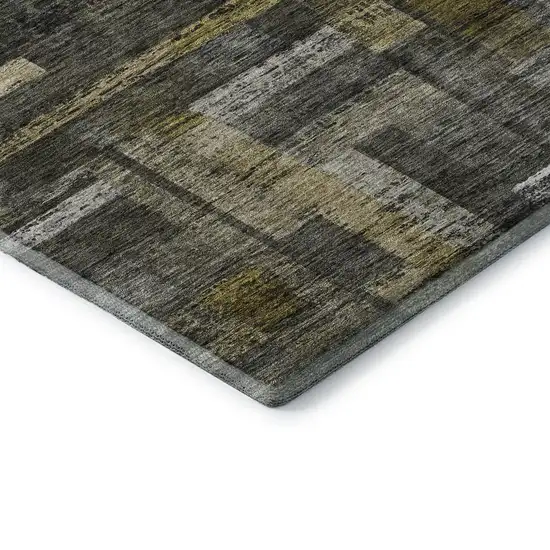 Charcoal Gray And Gold Striped Washable Area Rug With UV Protection Photo 6