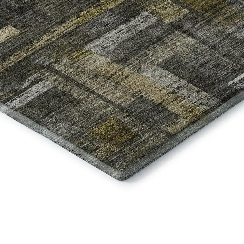 Charcoal Gray And Gold Striped Washable Area Rug With UV Protection Photo 6