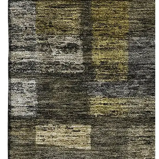 Charcoal Gray And Gold Striped Washable Area Rug With UV Protection Photo 2