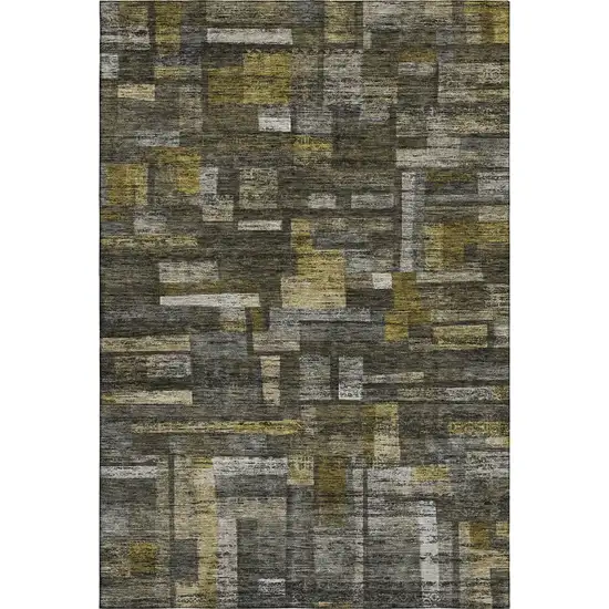 Charcoal Gray And Gold Striped Washable Area Rug With UV Protection Photo 1