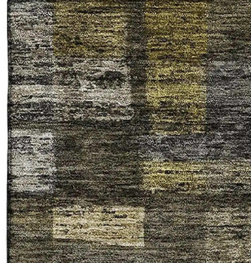 Charcoal Gray And Gold Striped Washable Area Rug With UV Protection Photo 3
