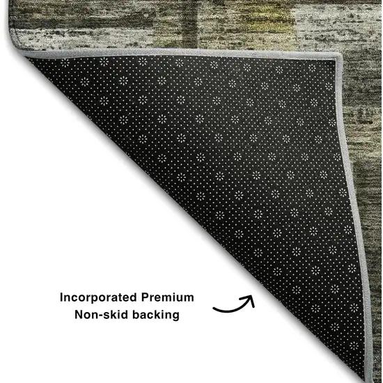 Charcoal Gray And Gold Striped Washable Area Rug With UV Protection Photo 6