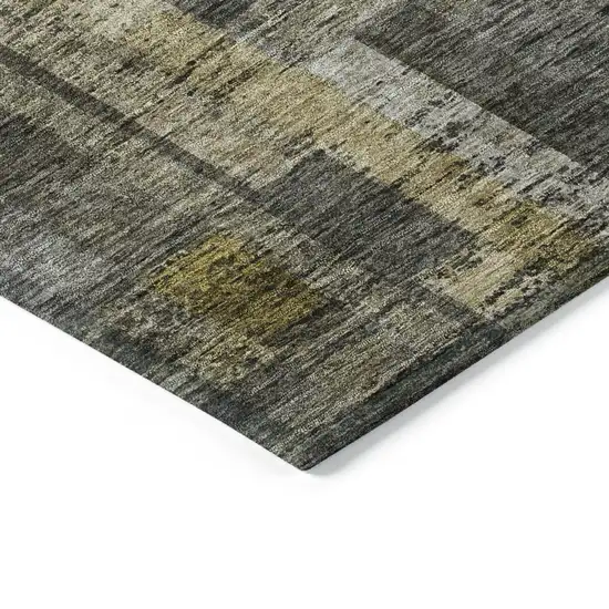 Charcoal Gray And Green Striped Washable Indoor Outdoor Area Rug Photo 4