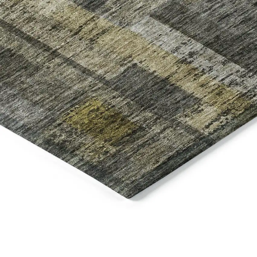 Charcoal Gray And Green Striped Washable Indoor Outdoor Area Rug Photo 4