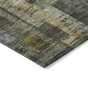 Photo of Charcoal Gray And Green Striped Washable Indoor Outdoor Area Rug