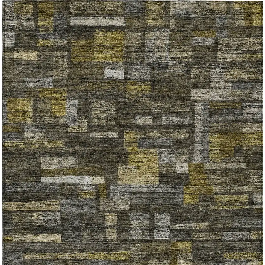 Charcoal Gray And Green Striped Washable Indoor Outdoor Area Rug Photo 6