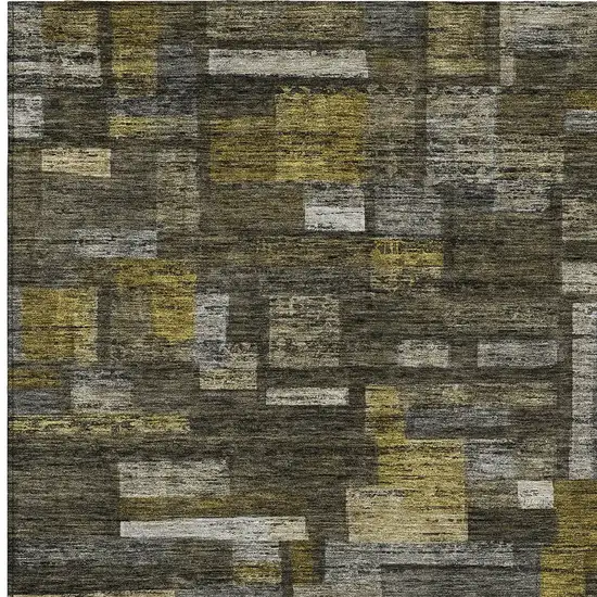 Charcoal Gray And Green Striped Washable Indoor Outdoor Area Rug Photo 5