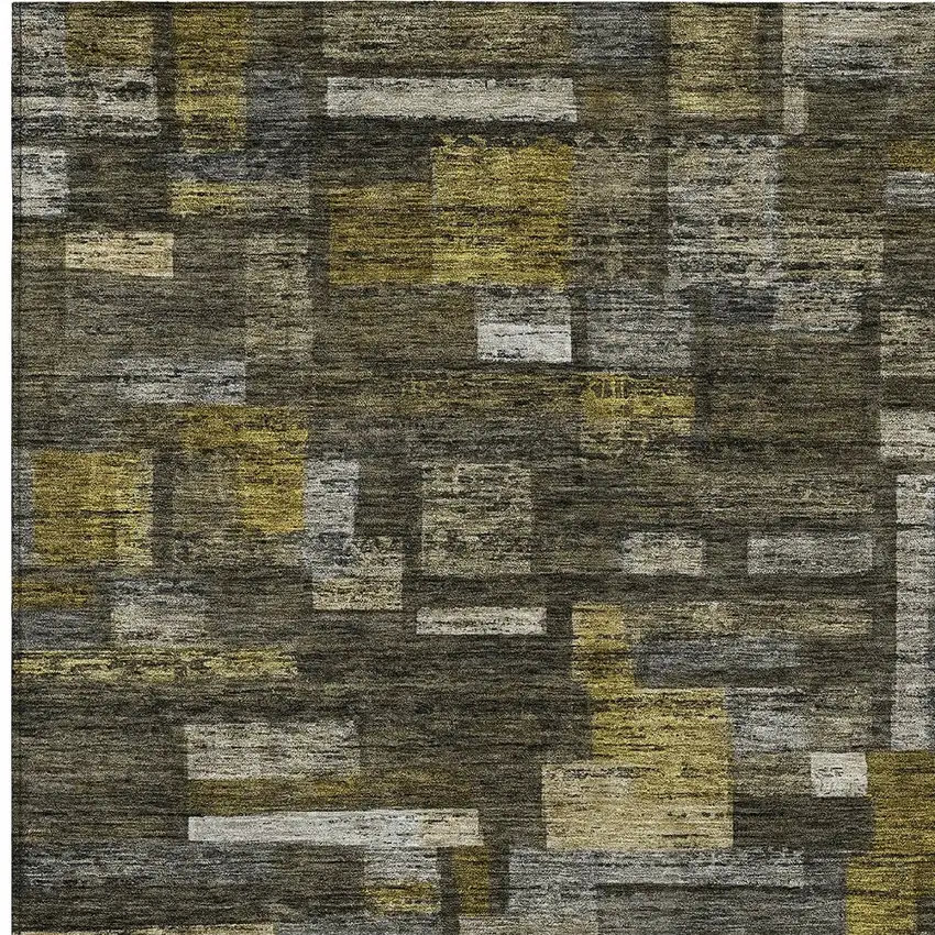 Charcoal Gray And Green Striped Washable Indoor Outdoor Area Rug Photo 5