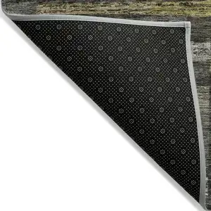 Photo of Charcoal Gray And Green Striped Washable Indoor Outdoor Area Rug