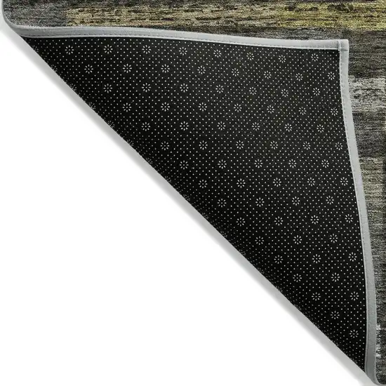 Charcoal Gray And Green Striped Washable Indoor Outdoor Area Rug Photo 3