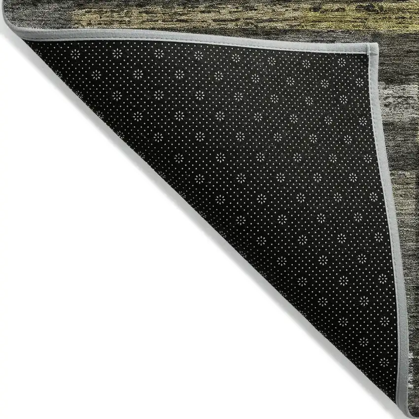 Charcoal Gray And Green Striped Washable Indoor Outdoor Area Rug Photo 3